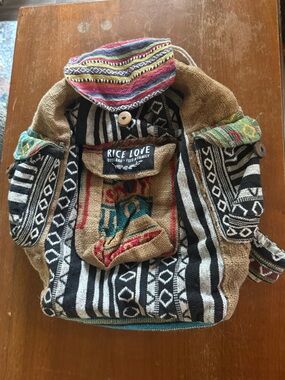 Rice Love Boho Travel Backpack, handcrafted, one of a kind